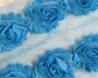 Blue Shabby Flower Trim - Blue Shabby Rose Trim - Shabby Chic Flowers - Chiffon Flower - Shabby Flower by the Yard Choose Amount