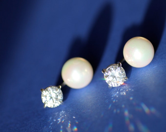 Pearl earrings Cubic zirconia earring White pearl Gold earring Silver earring Gift for her