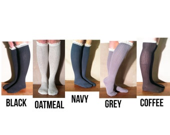 Womens Boot Socks, 5 Pack Knee High Socks, Lace Trim Socks, Cute Socks ...