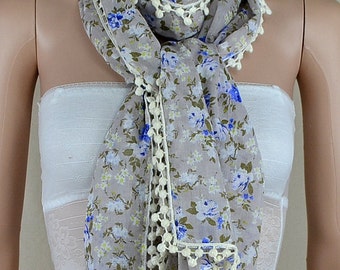 Pure and fresh and small calico cotton scarf, thin cotton tassel scarf, shawl
