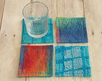Set of four handmade wool nuno felted coasters