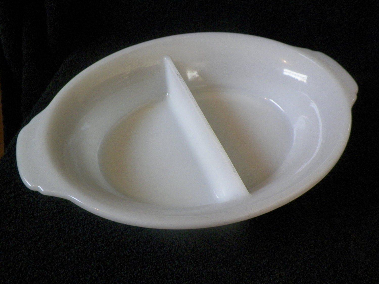 FireKing Divided White Milk Glass Baking Dish by JSVintageVillage