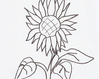 Sunflower Drawing, Black and white printed art decor