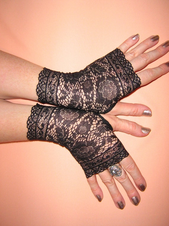 Sheer Black Stretch Lace Fingerless Gloves Arm By Veryveryshop