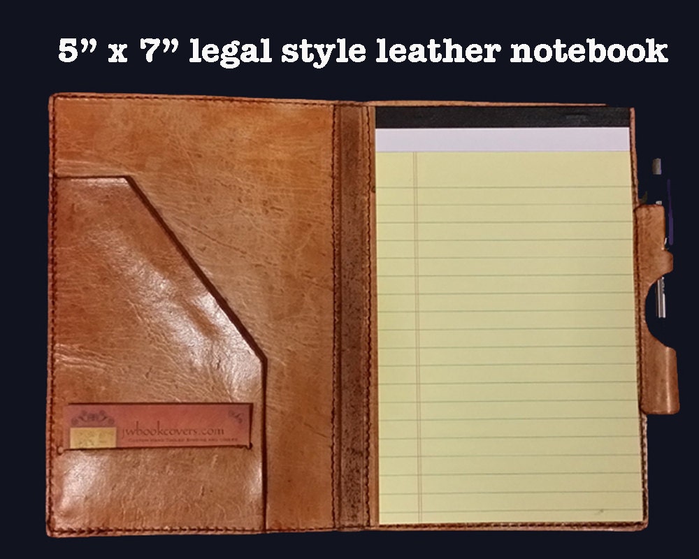 Handmade leather legal pad notebook with pin holder card