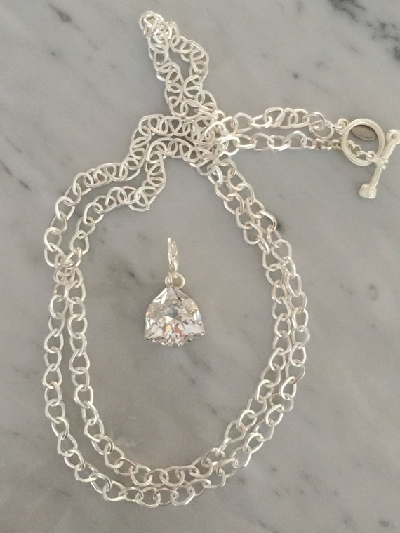 Matte Silver SALE **Swarovski Crystal Necklace, Crystal Pendant and Chain, Silver Chain with Detachable Crystal Pendant