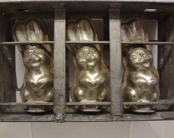 Early Metal TRIPLE BUNNY CHOCOLATE Mold