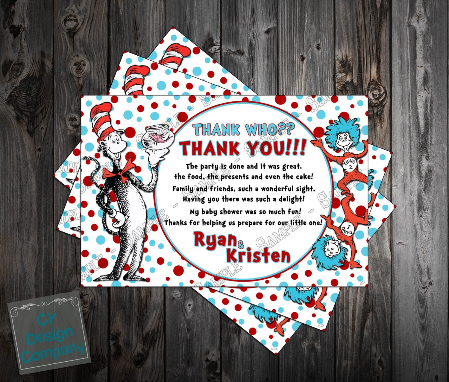 Dr. Seuss Cat in the Hat Baby Shower Thank You Card Printable