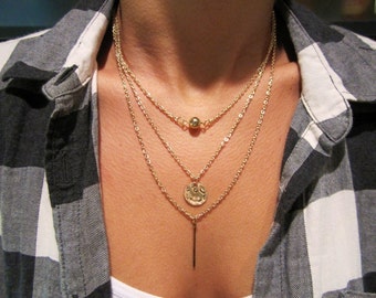 WEEKEND SALE Layered Necklace Set Gold chain by NecklaceAddiction