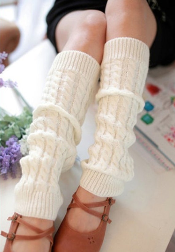 Slouchy Leg Warmers Stretchy Knitted CREAM Leg Warmers