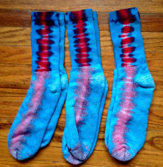 Tye Dye Crew Socks Blue/Purple/Red by SockMonkeyDyes on Etsy