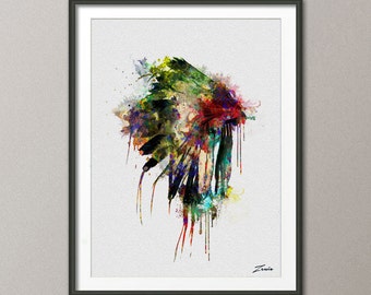 native american headdress art native american poster watercolor print headdress watercolor poster print wall hanging painting watercolor