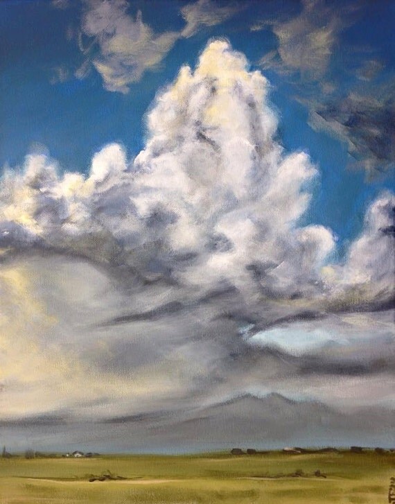 Original acrylic cloud painting storm painting by FlowerFineArt