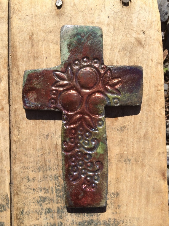 Items similar to Raku Ceramic Wall Hanging Cross on Etsy