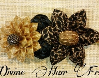 Black and Gold Great Gatsby headband, Shimmer headband, Flapper headband, baby girl hair accessory, photo prop, Adult headband, wedding band