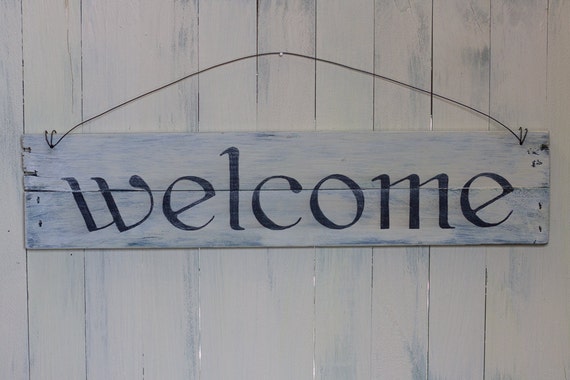 Hand painted Wooden Prim Welcome Sign by AJDesigns3 on Etsy