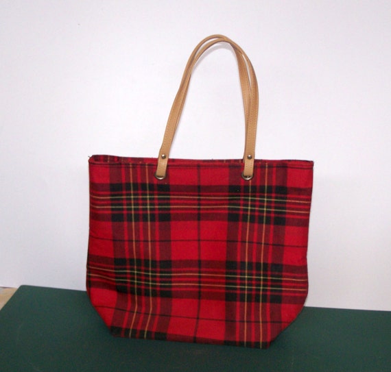 red and black plaid handbag
