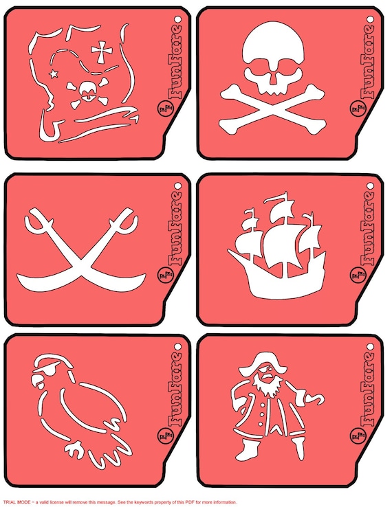 FunFare stencil set (6 stencils), Pirate theme, food decorating stencils