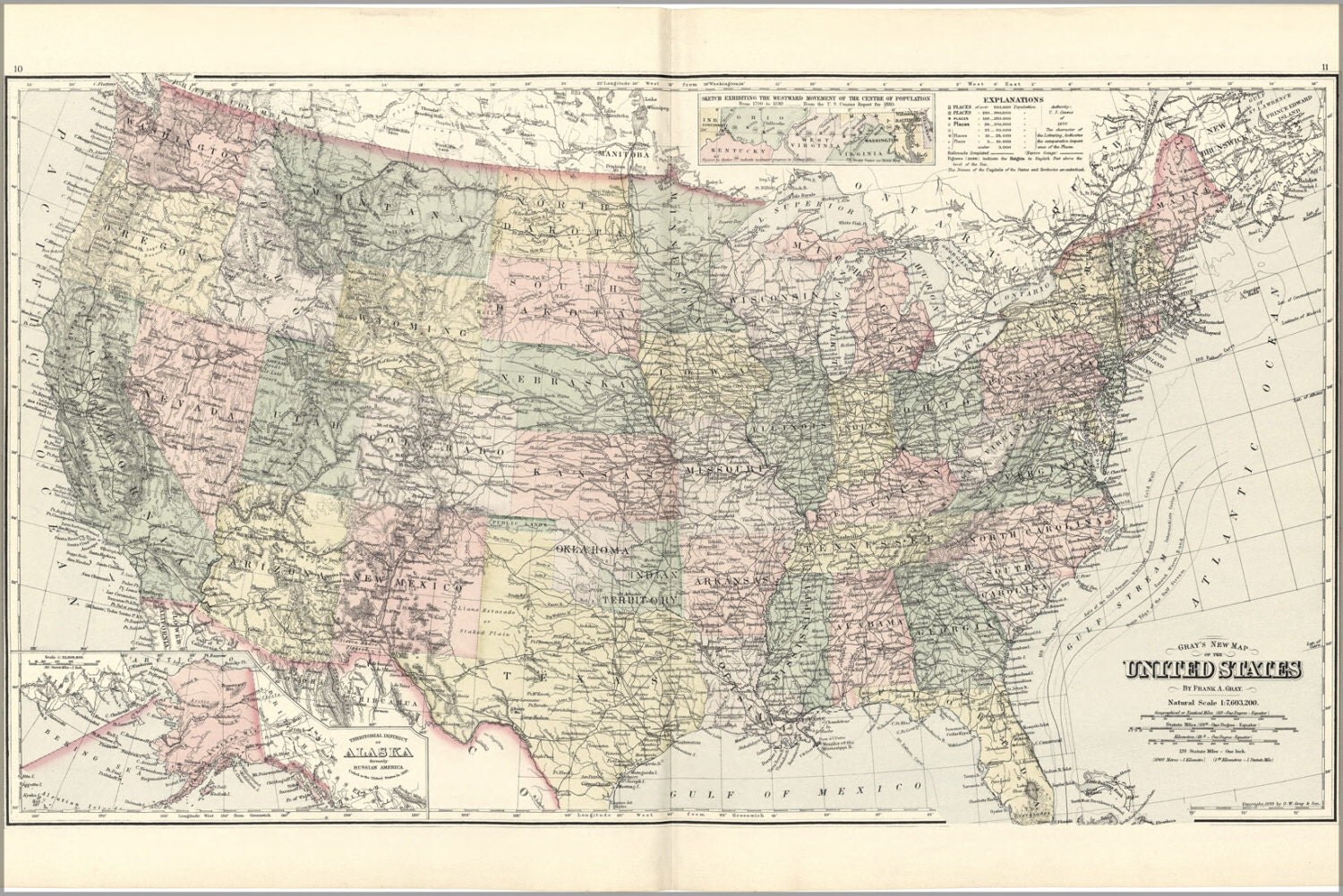 24x36 Poster Grays New Map Of The United States Of