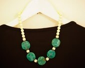 Handmade Ivory color and Green Vintage Style Statement Necklace