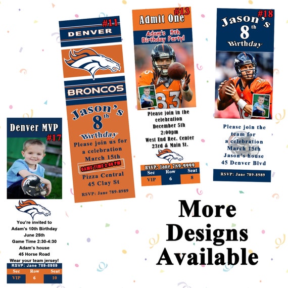 Denver Broncos Birthday Invitations 10 ea w/Envelopes
