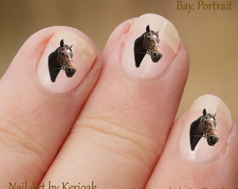 Bay Portrait Horse Nail Art Stickers, Equine Nail Stickers, Horse Decal, nail Decal, Brown horse face