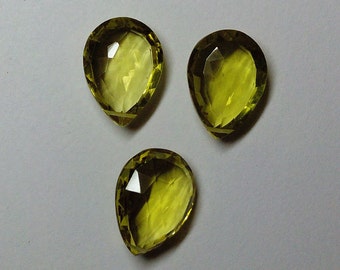 Green Gold Quartz Faceted Pear Gemstone Beads 15X20mm AAA Three Piece Set (3pcs.)