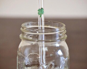 Custom Handmade Glass Drinking Straw with Exclusive Clover Accent Eco Friendly and Reusable