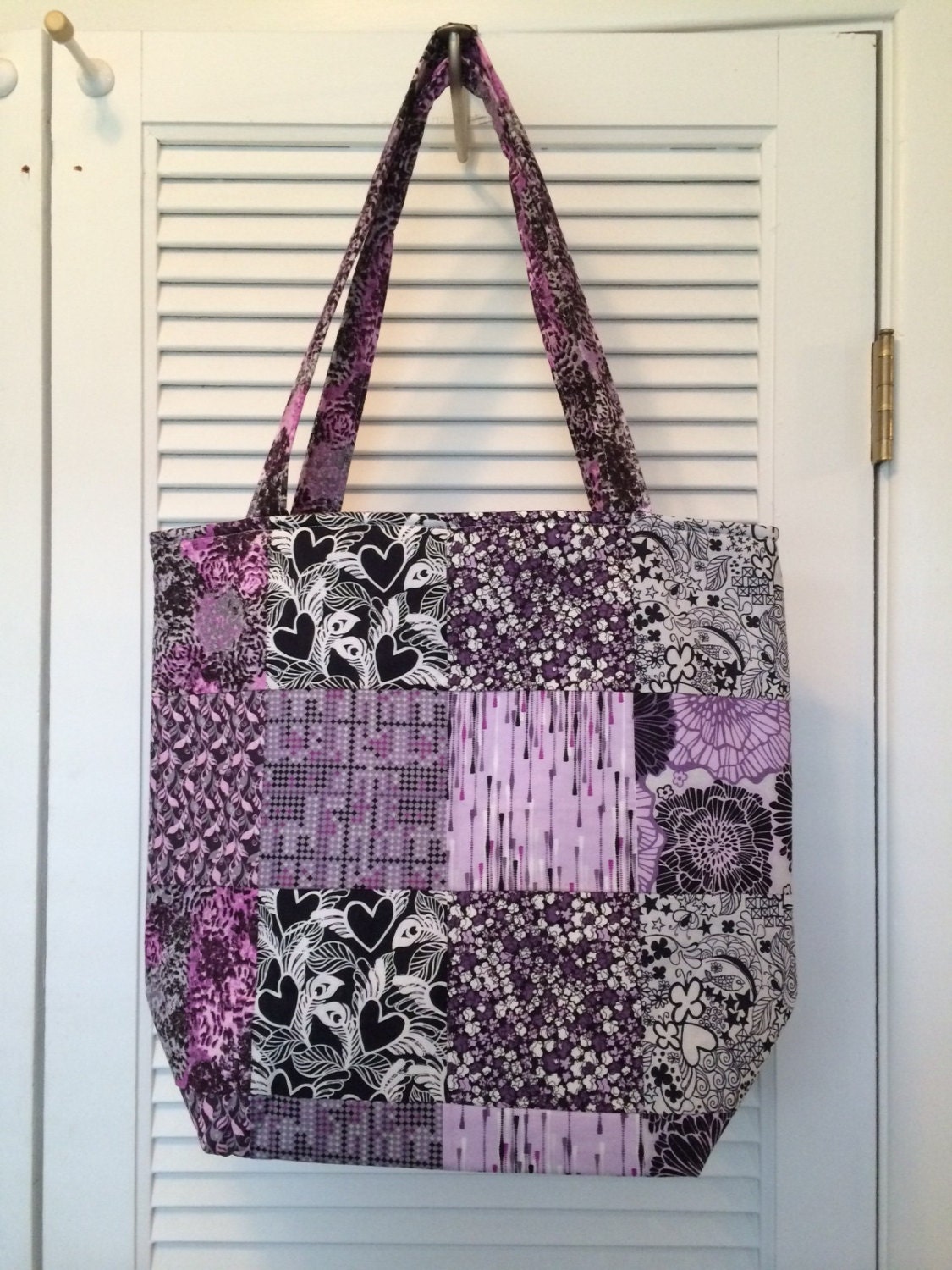 Quilted Tote Bag Purple Black Gray by LimitlessStitches on Etsy
