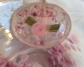 Pink Rose Pendant / Necklace.  Resin Pendant with Ribbon Rose.  Feminine Floral Jewelry.