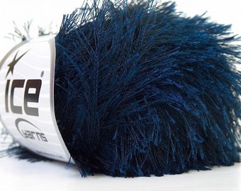 Navy Blue Eyelash Ice Yarn, Dark Blue Fun Fur, Long Fancy Yarn, Fiber Art, 22781