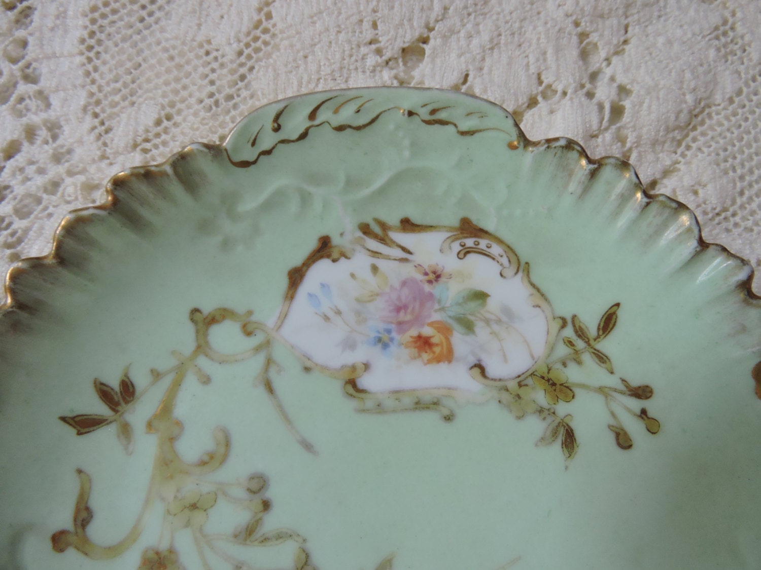100 years old Limoges France Mint Green Floral Plate