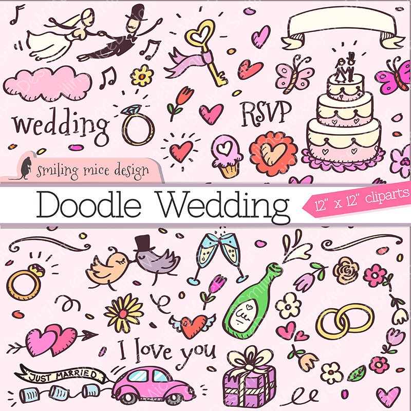 Doodle Wedding Clipart / wedding digital clipart pack