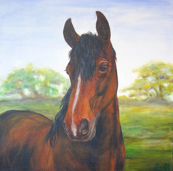 Items similar to Horse art, Chestnut stallion, Original oil painting