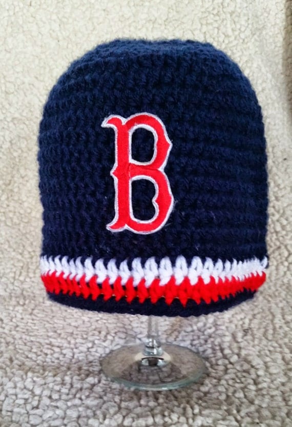 Items Similar To Crochet Boston Red Sox Beanie Hat With Official B ...