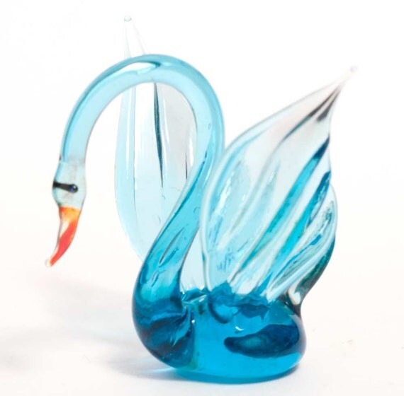 blue glass swan figurine