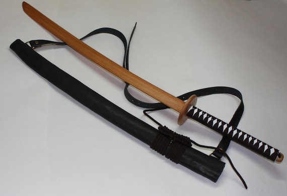 Toy wooden katana with leather sheath. Samurai by RusWoodToys