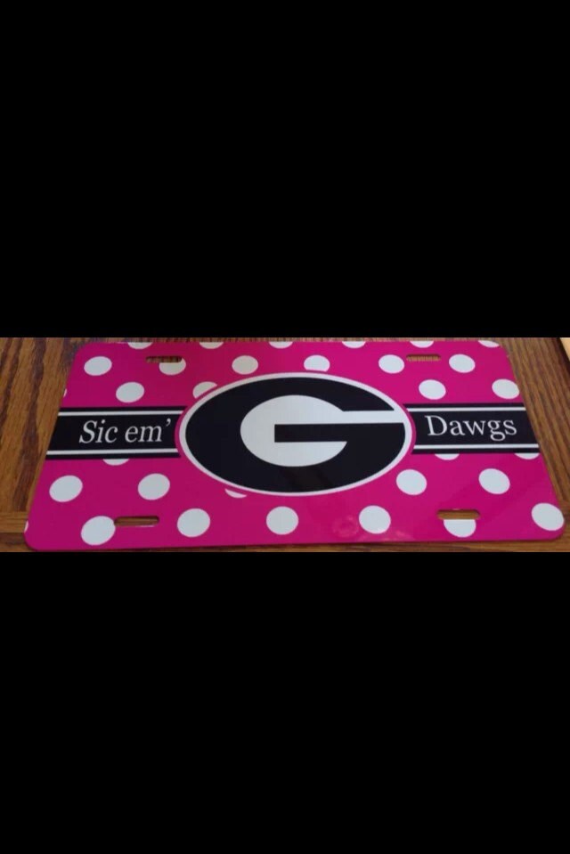 bulldogs car tag pink polka dots university of