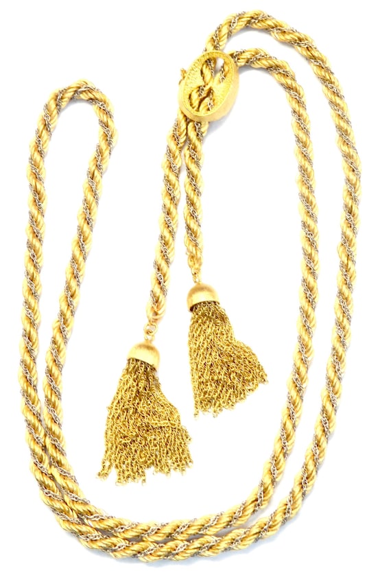 18k Gold Two Tone Lariat Bolo Rope Chain Necklace by