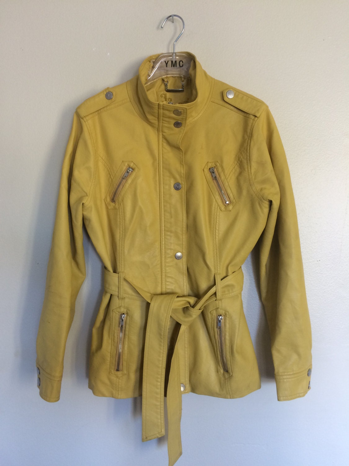 yellow faux leather vinyl jacket womens by 0000000000000000000
