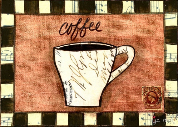 Whimsical Coffee Art Mixed Media Art Folk Art Choose: Card