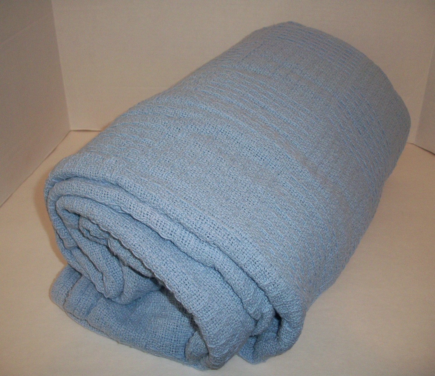 Vintage Cotton Blanket Thermal Blue Queen 90 x 90 by RustBeltBrat