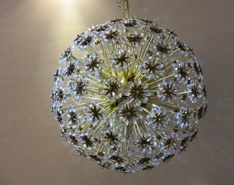 Mid-Century Modern Brass And Crystal Sputnik/Starburst Chandelier.