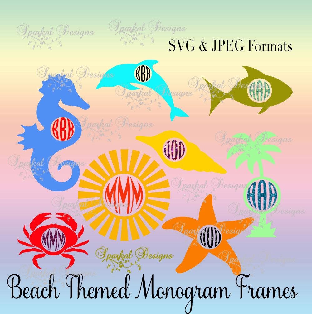 Download Beach Monogram SVG Frames Summer Sea Horse Crab Dolphin