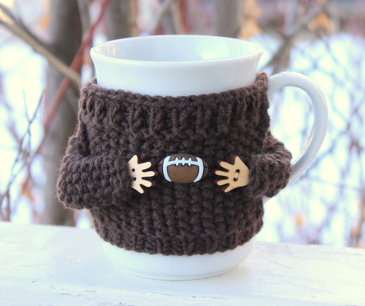 Coffee cup sweater. Football mug cozy Mug sweater Cup cozy