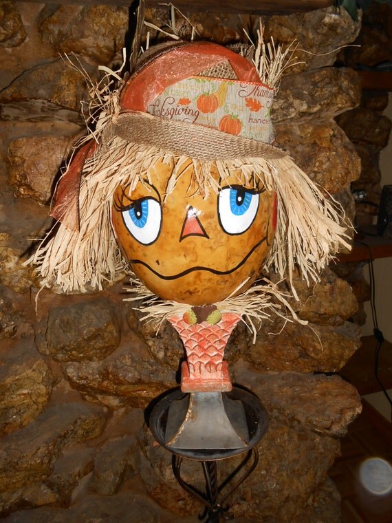 Hand painted Scarecrow Gourd by Turleosgiftsncrafts on Etsy