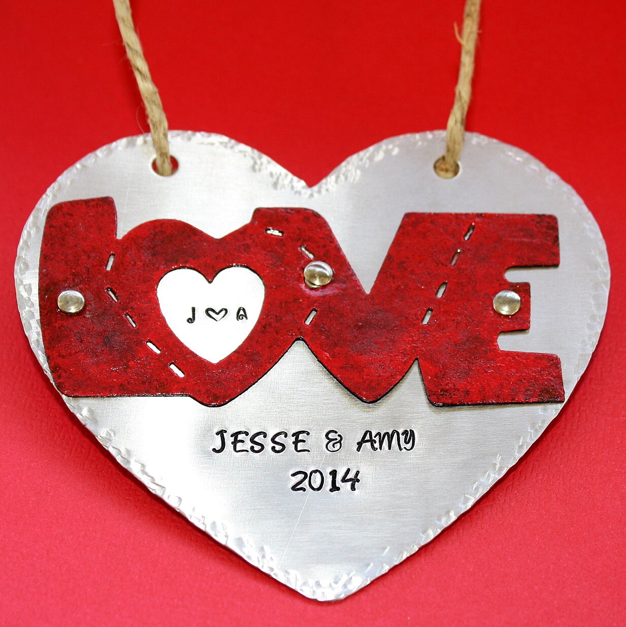 Personalized Love Ornament Hand Stamped Anniversary Gift