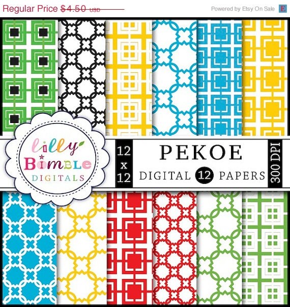 50% off Digital scrapbook papers Pekoe Commercial Use Included trellis, modern INSTANT DOWNLOAD quatrefoil Il_570xn