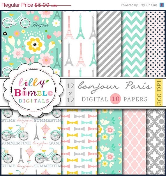 50% off Paris Digital Papers with Eiffel tower, travel, romantic, Modern Scrapbook Paper Instant Download Il_570xn