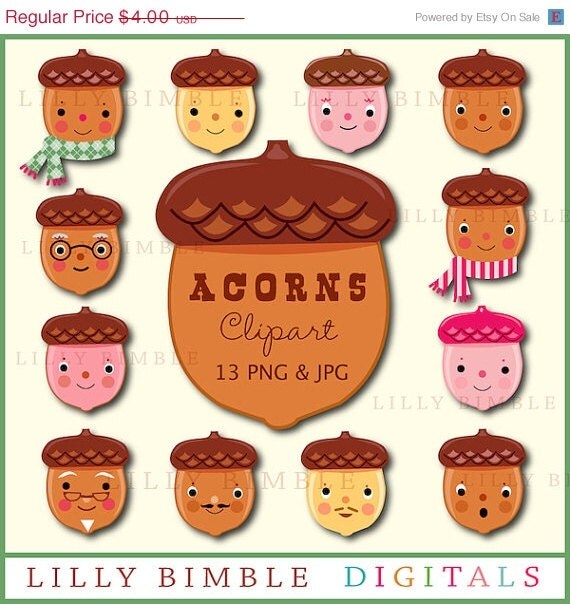 50% off ACORNS cute clipart for holiday crafts in png and jpg format Instant Download kawaii Il_570xn